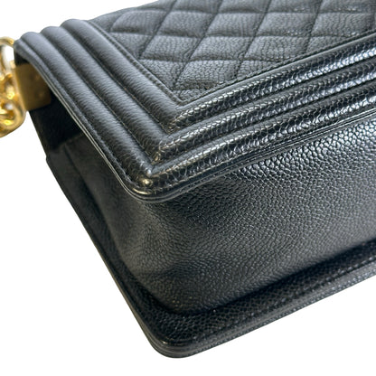 Used CHANEL Caviar Quilted Boy Chain Shoulder Bag Black
