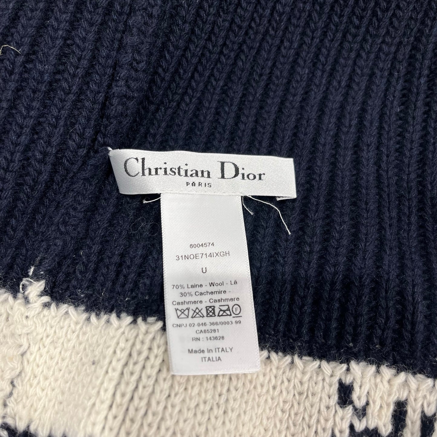 Used CHRISTIAN DIOR Dior Oblique Dior Oblique Beanie Hat Navy Blue White