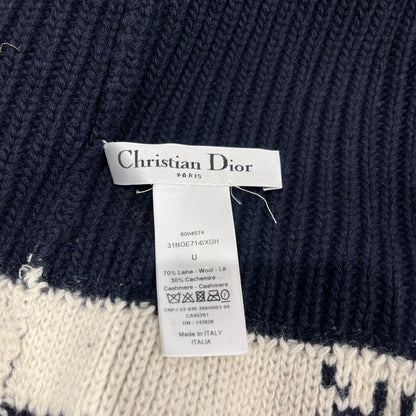 Used CHRISTIAN DIOR Dior Oblique Dior Oblique Beanie Hat Navy Blue White