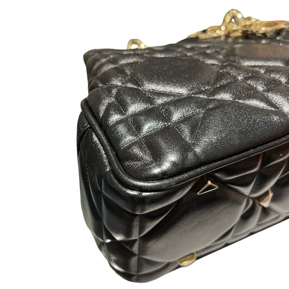 Used Dior Lambskin Leather Lady Dior Tote Bag Black GHW