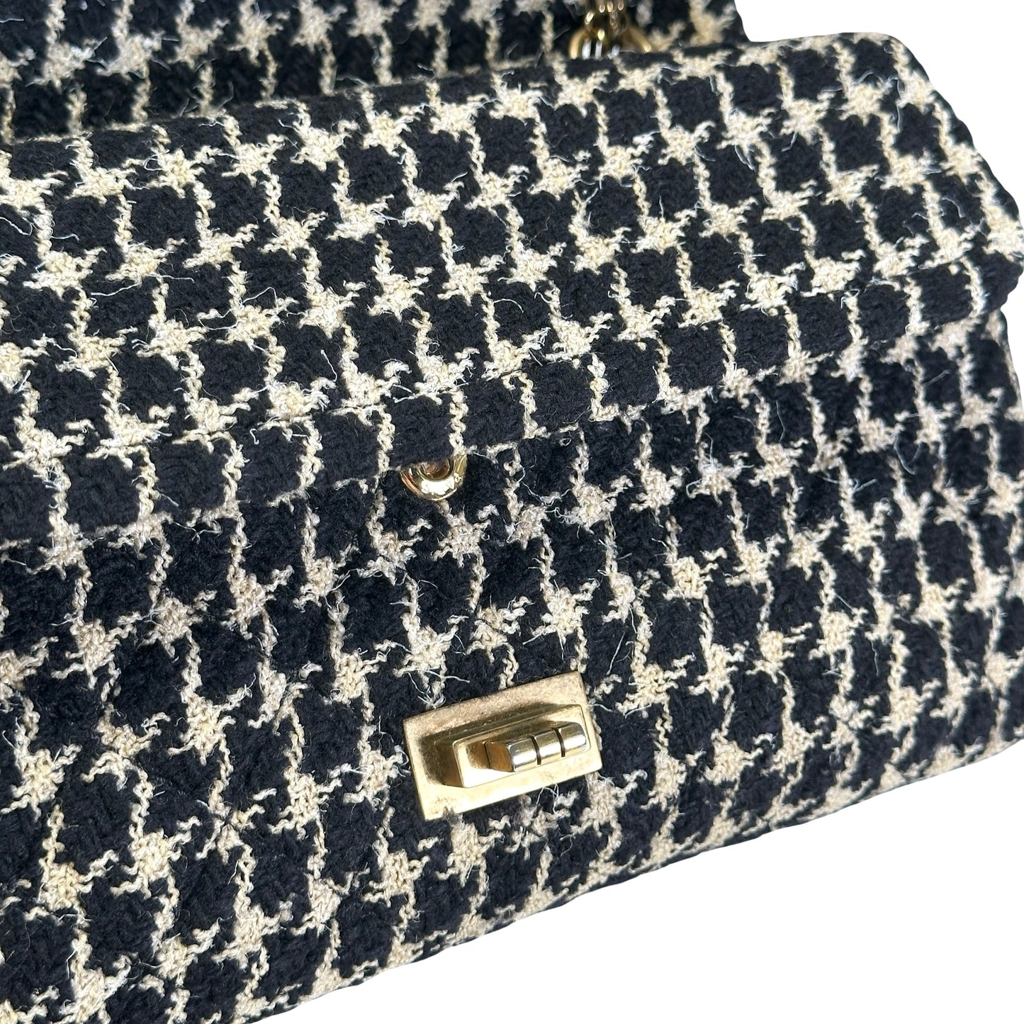 Used CHANEL Tweed 2.55 Small Shoulder Bag Black Beige