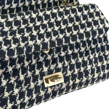 Used CHANEL Tweed 2.55 Small Shoulder Bag Black Beige