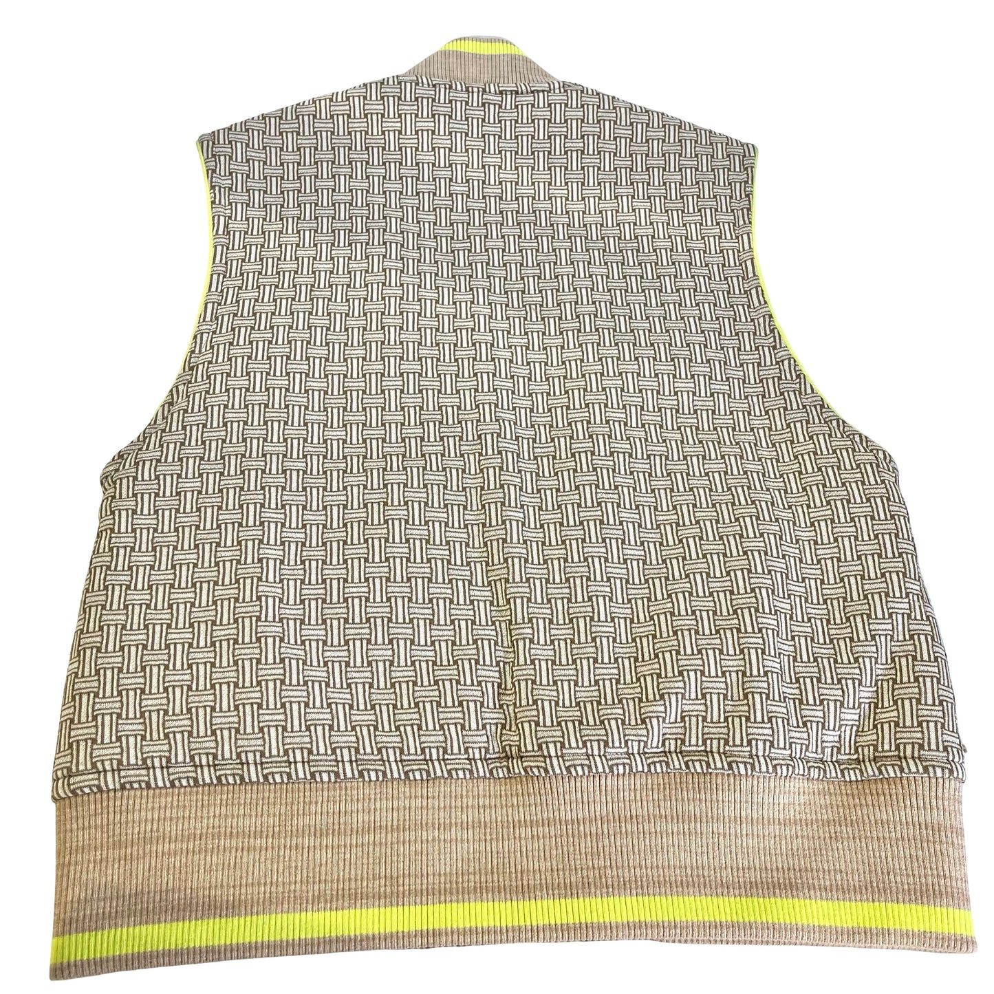 HERMES Basketweave Knit Knit Vest Clothes Beige Brown Fluorescent Green