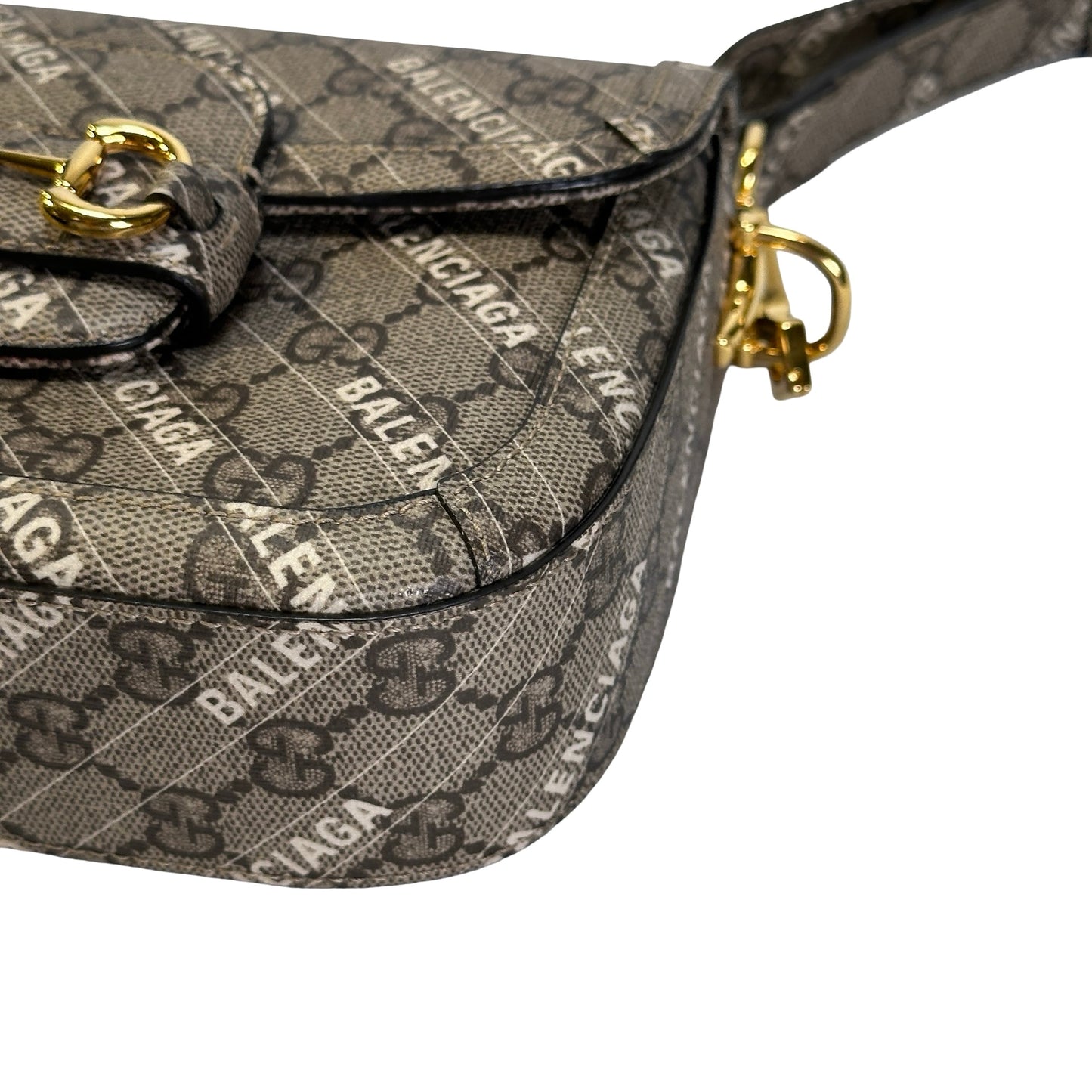 Used BALENCIAGA X GUCCI BB Monogram Hacker Project Horsebit 1955 Small Bag Shoulder Bag Beige Ebony Gold