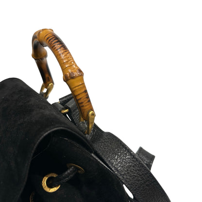Used GUCCI Suede Leather Bamboo Bamboo Suede Backpack Backpack Black