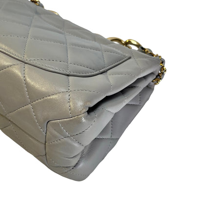 CHANEL Quilted Lambskin Flap Chain Shoulder Bag Grey GHW