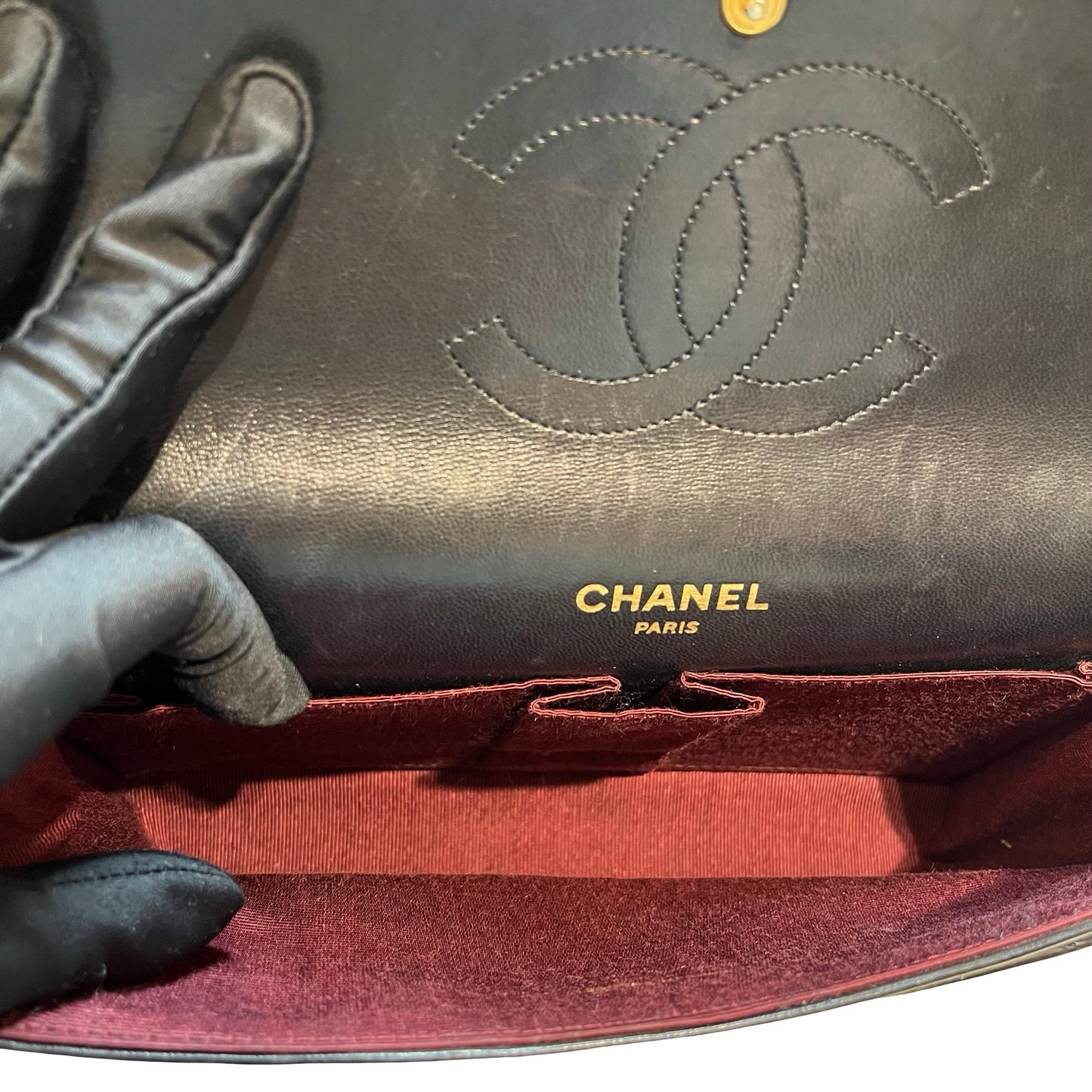 Used CHANEL Lambskin Leather Vintage Chain Bag Chain Shoulder Bag Black GHW