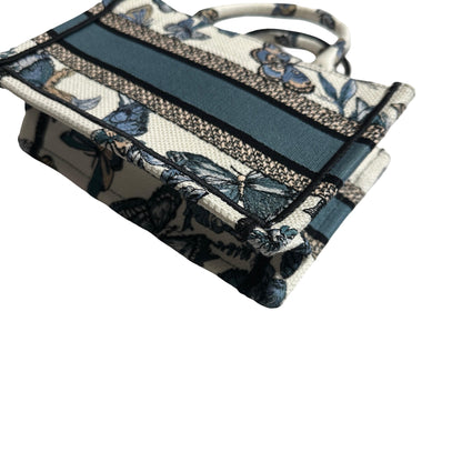 CHRISTIAN DIOR Canvas Embroidery Book Tote Tote Bag Blue White GHW