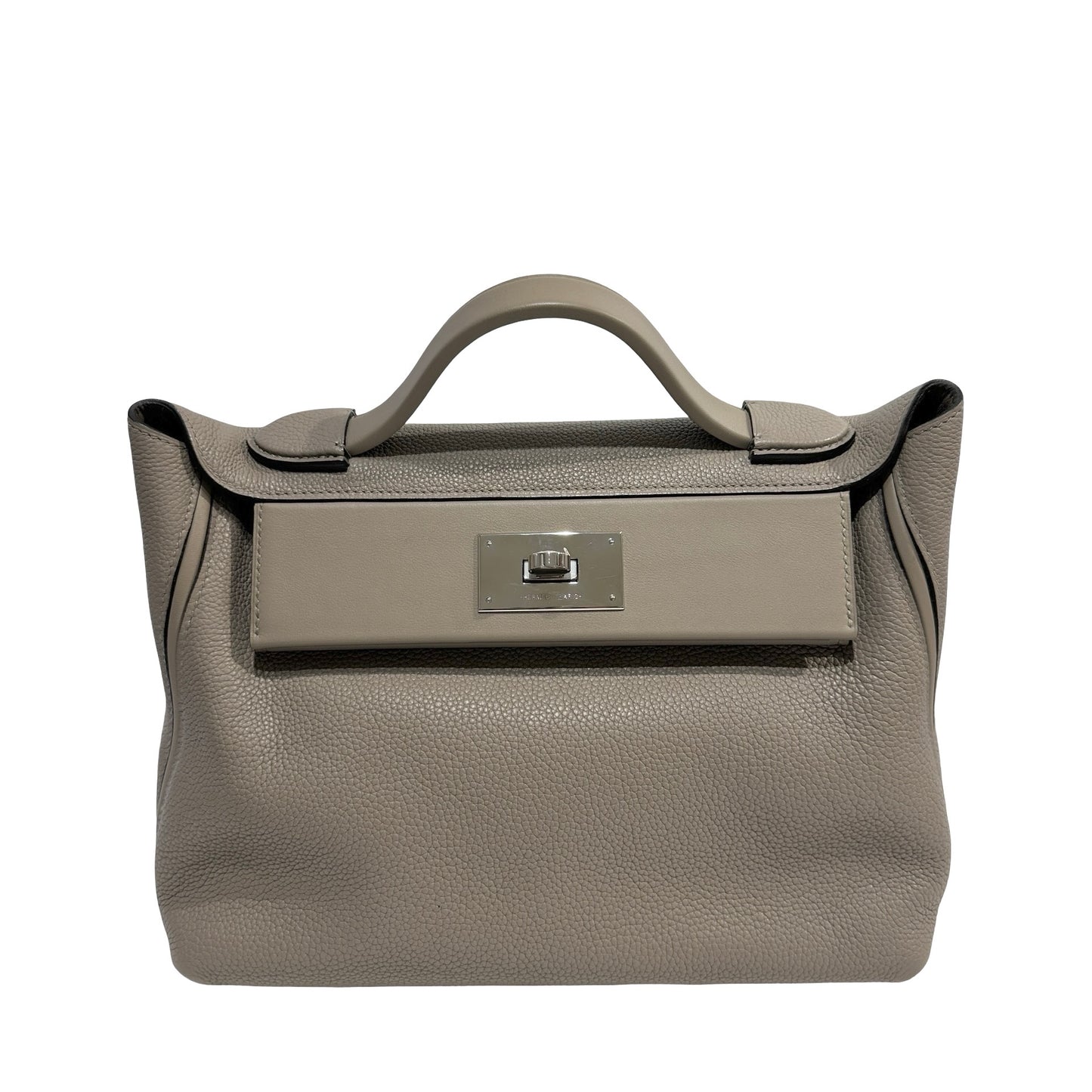 Used HERMES Taurillon Maurice Veau Swift 24/24 Handbag Gris Asphalte Gris