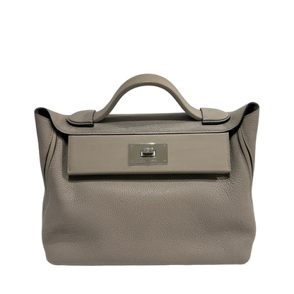 Used HERMES Taurillon Maurice Veau Swift 24/24 Handbag Gris Asphalte Gris