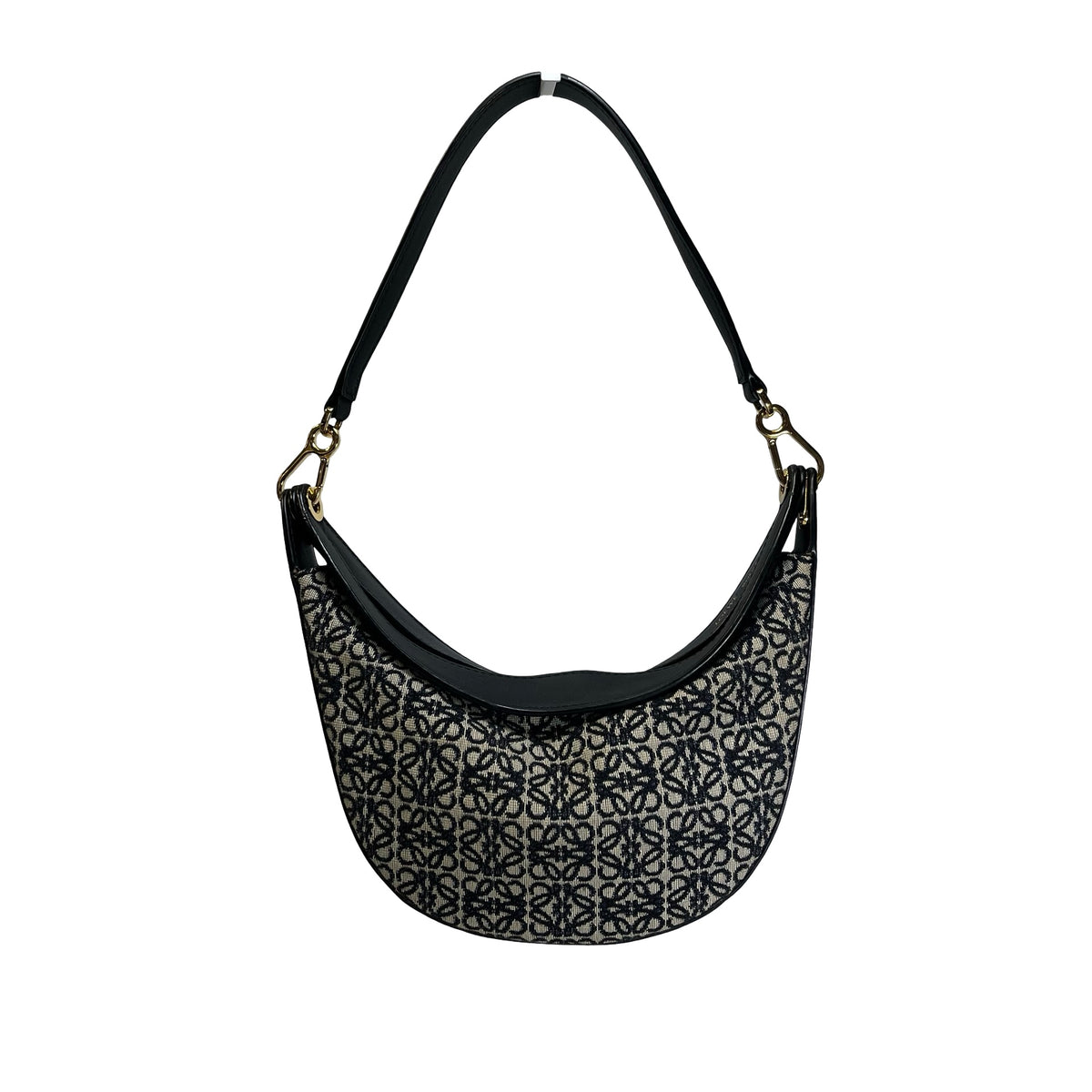 Used LOEWE Anagram Jacquard Luna Hobo Bag Navy Blue Black Beige