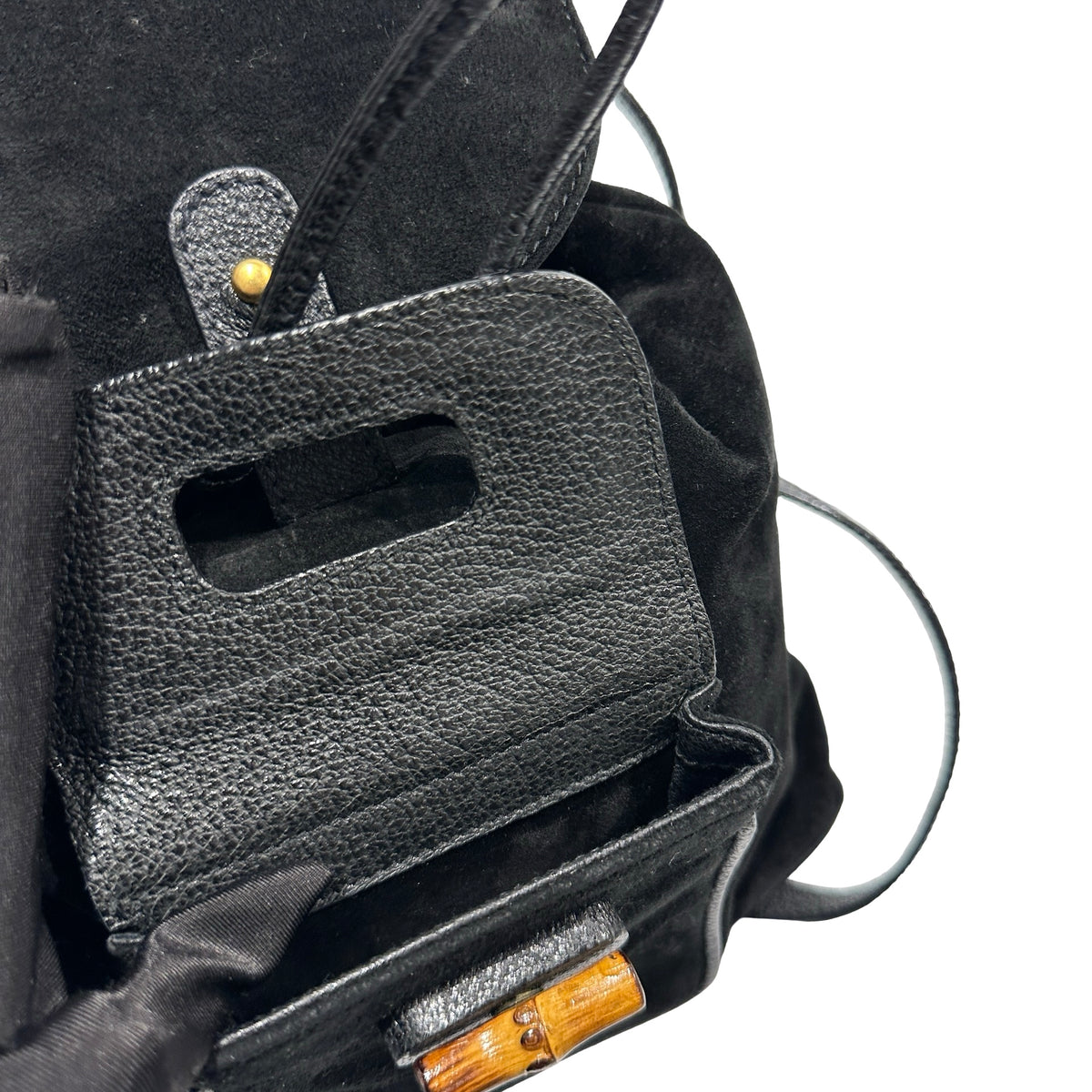 Used GUCCI Suede Leather Bamboo Bamboo Suede Backpack Backpack Black