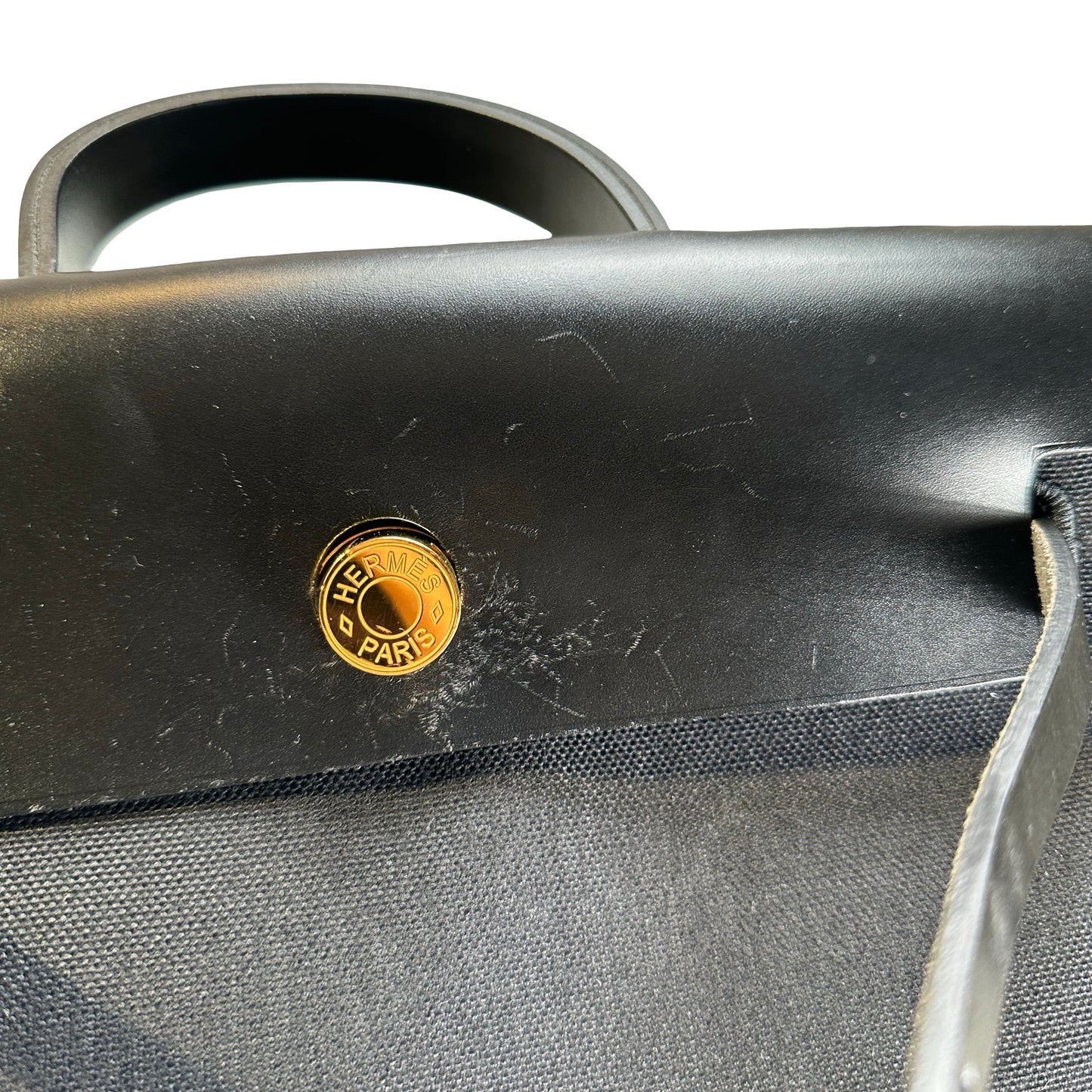 Used HERMES Canvas Leather Herbag A Dos Zip Retourne Backpack Black