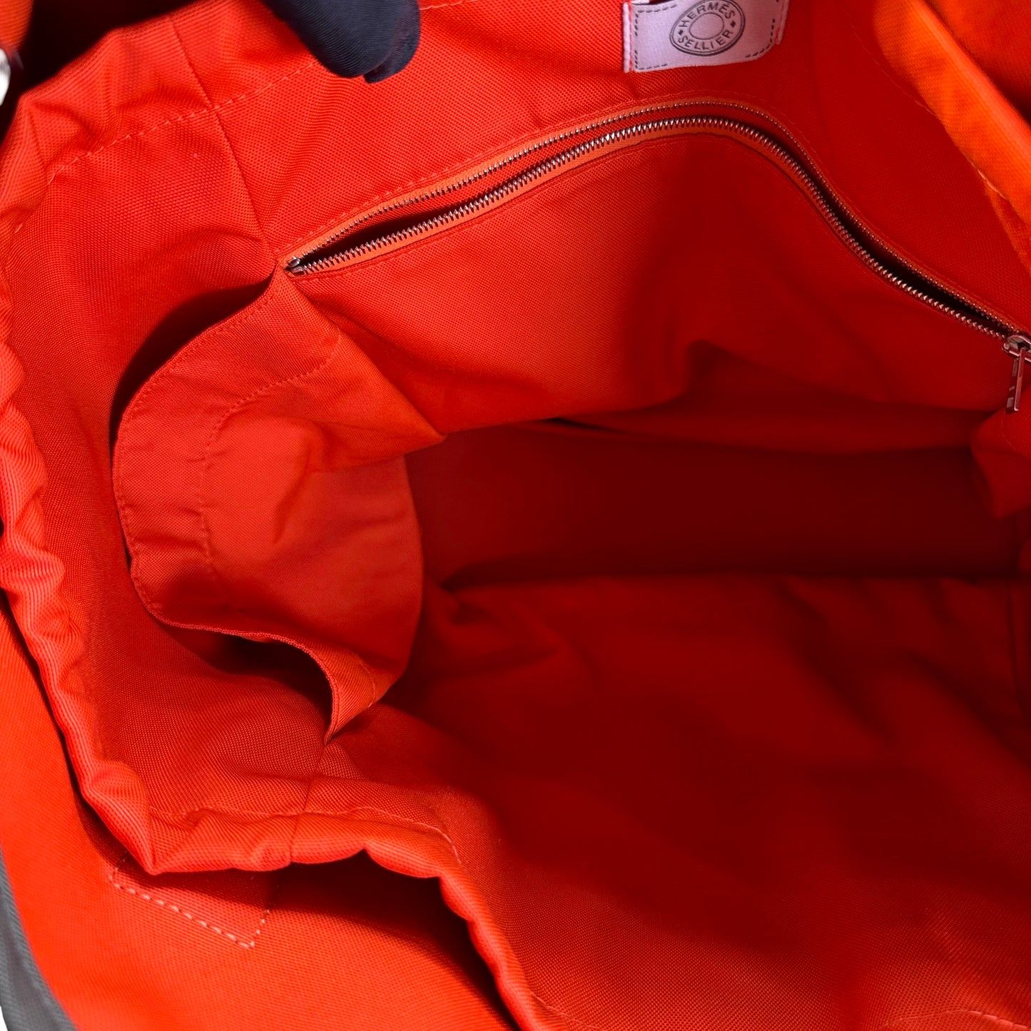 Used HERMES Canvas Grooming Bag Tote Bag Khaki Orange