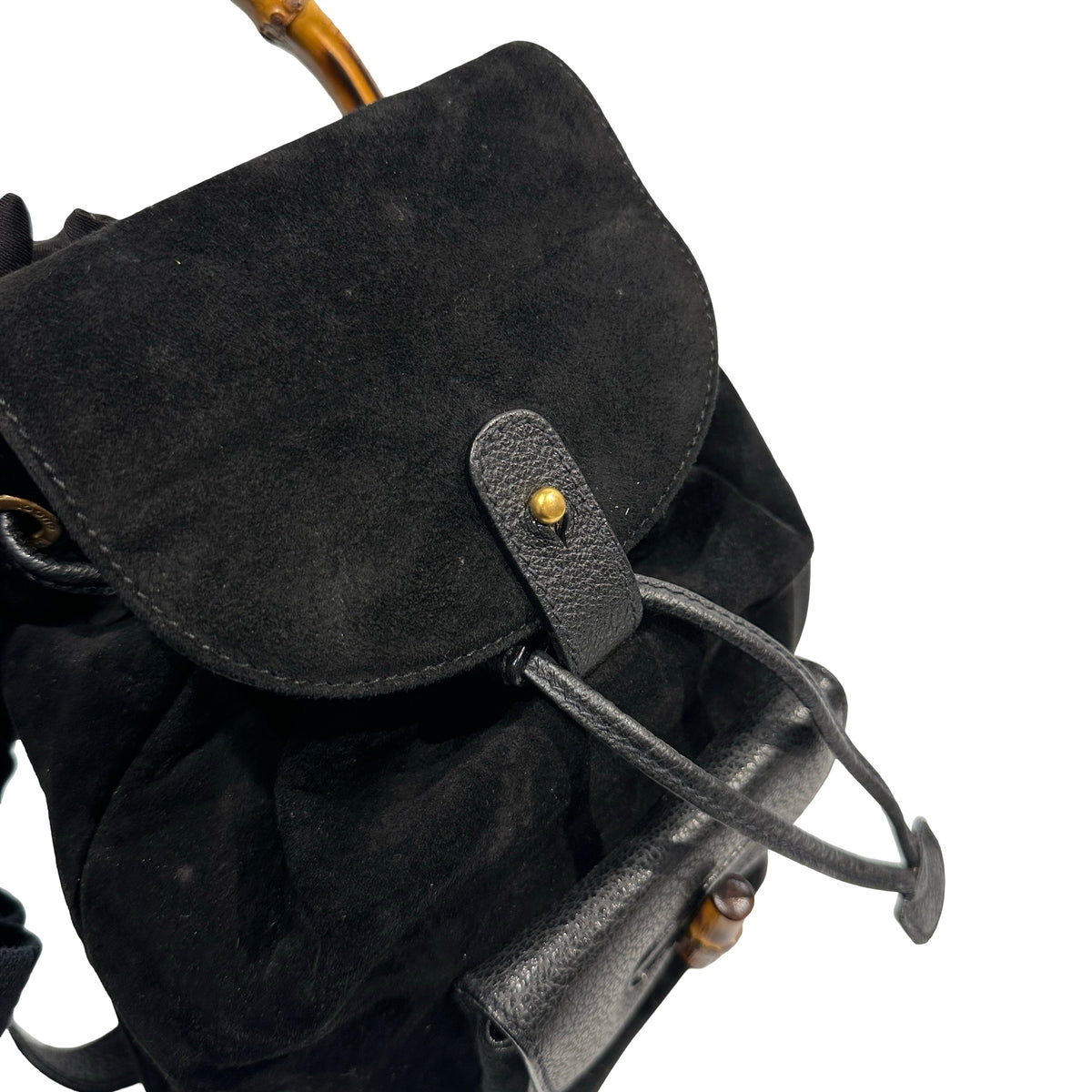 Used GUCCI Suede Leather Bamboo Bamboo Suede Backpack Backpack Black