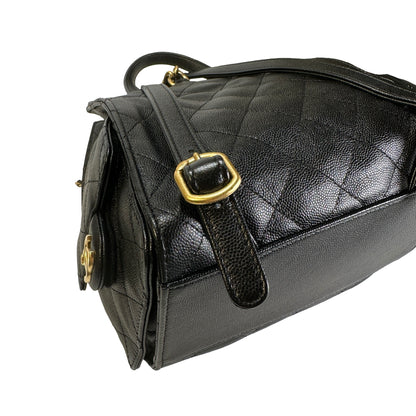 Used CHANEL Caviar Quilted 25 Backpack Backpack Black Gold
