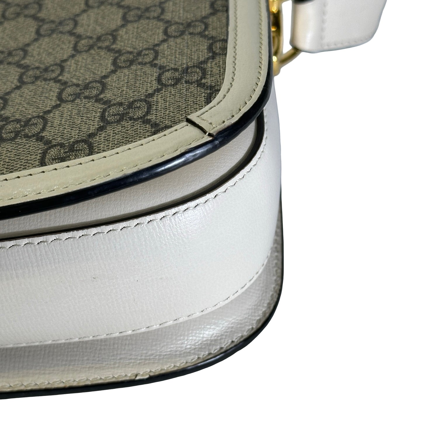 Used GUCCI GG Supreme Canvas Horsebit 1955 Shoulder Bag Beige White GHW