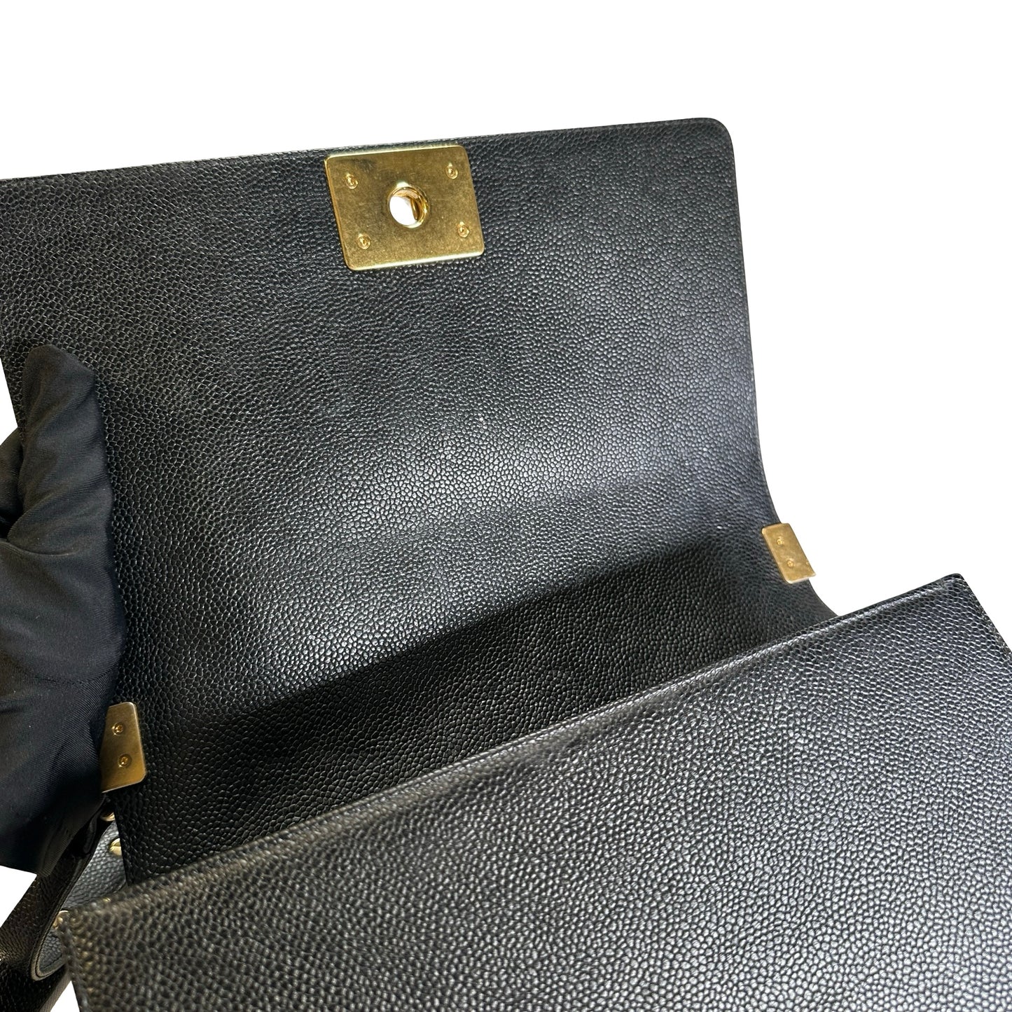Used CHANEL Caviar Quilted Boy Chain Shoulder Bag Black