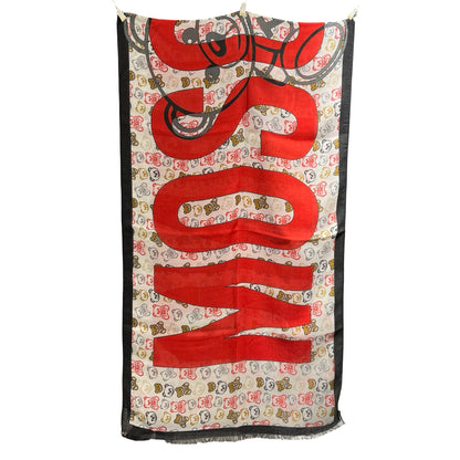 Used MOSCHINO Logo Teddy Thin Scarf Scarf Red White Black