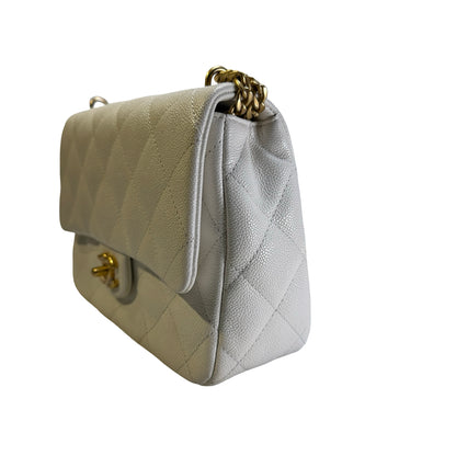 Used CHANEL Caviar Skin 23P Heart Crush Small Flap Bag Chain Shoulder Bag White GHW