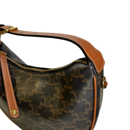Used CELINE Calfskin Leather Ava Shoulder Bag Brown Tan