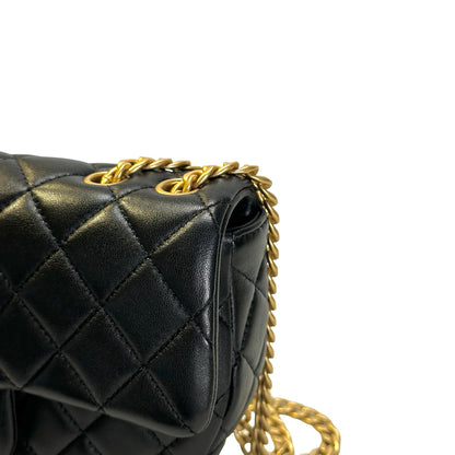Used CHANEL Quilted Lambskin Quilted Crossbody Crossbody Bag Black Gold