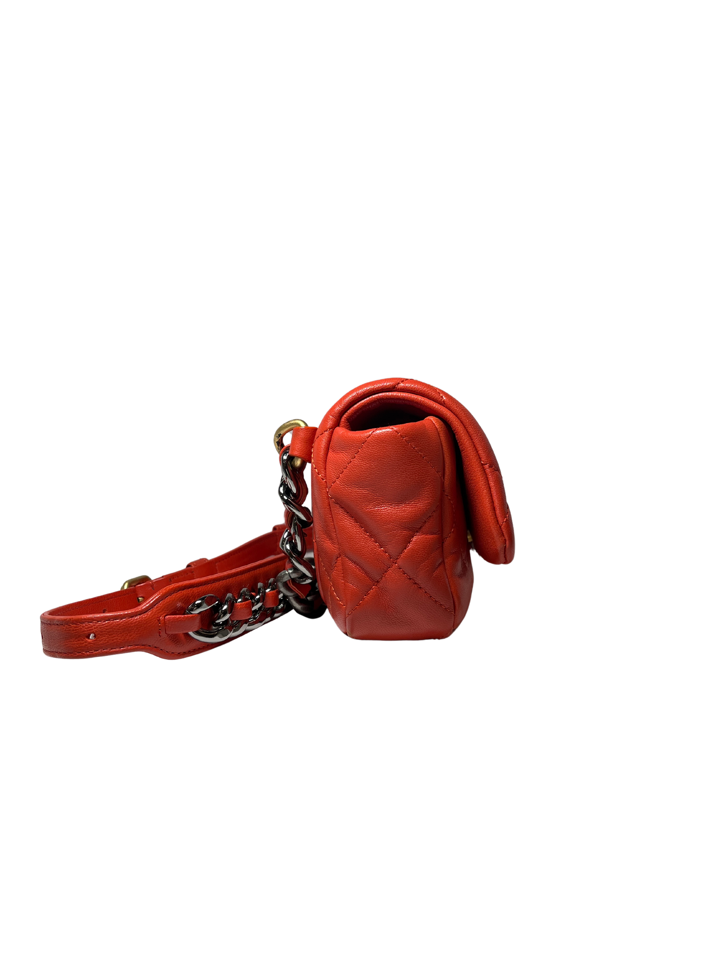 Used Chanel Lambskin Leather 19 Belt Shoulder Bag GHW Red
