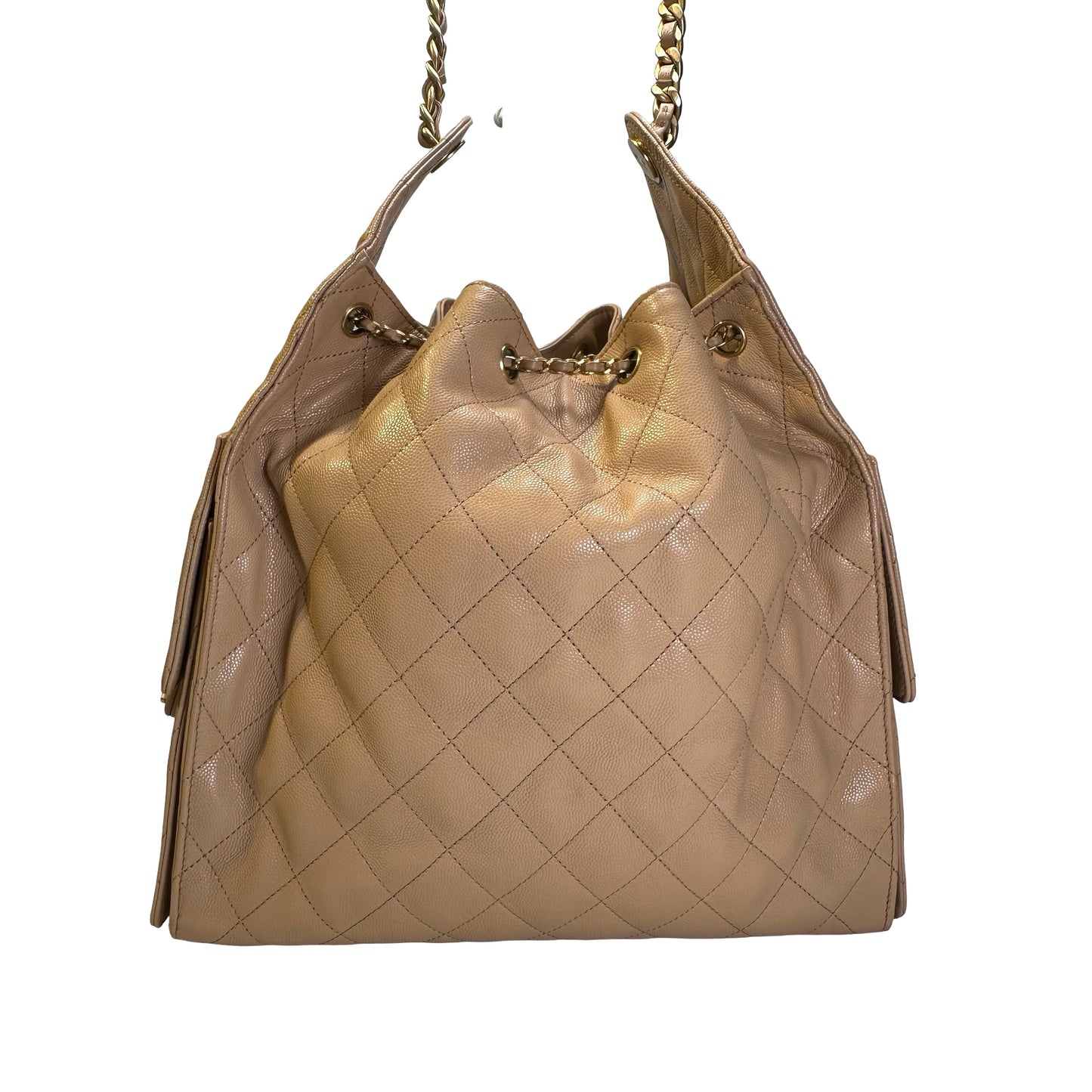 CHANEL Quilted Caviar Quilted Bucket Bag Bucket Bag Beige Gold