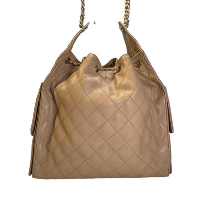 CHANEL Quilted Caviar Quilted Bucket Bag Bucket Bag Beige Gold