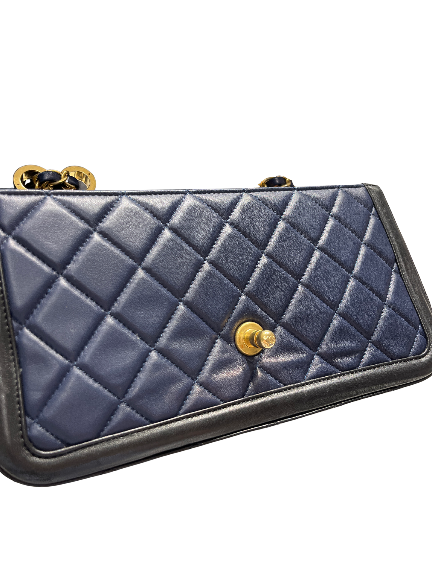 Used CHANEL Quilted Lambskin Quilted Boy Bag Chain Shoulder Bag Navy Blue Black