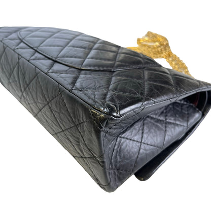 Used CHANEL Quilted Aged Calfskin 2.55 Medium Chain Shoulder Bag Black Gold