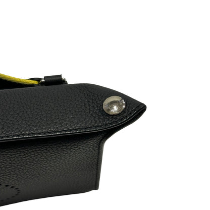 Used HERMES Clemence Leather VIDEPOCHES Shoulder Bag Black PHW