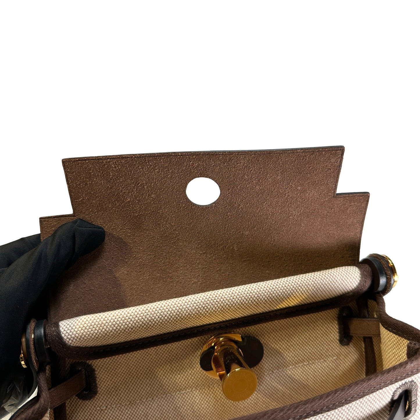 Used HERMES Canvas Leather Herbag Zip Handbag Beige Brown