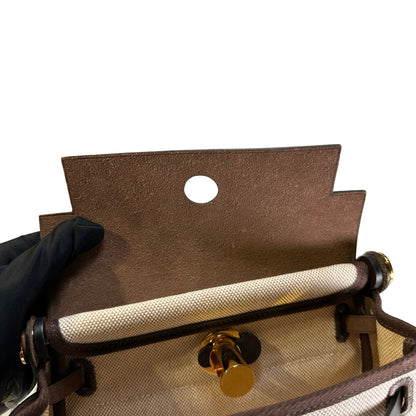 Used HERMES Canvas Leather Herbag Zip Handbag Beige Brown