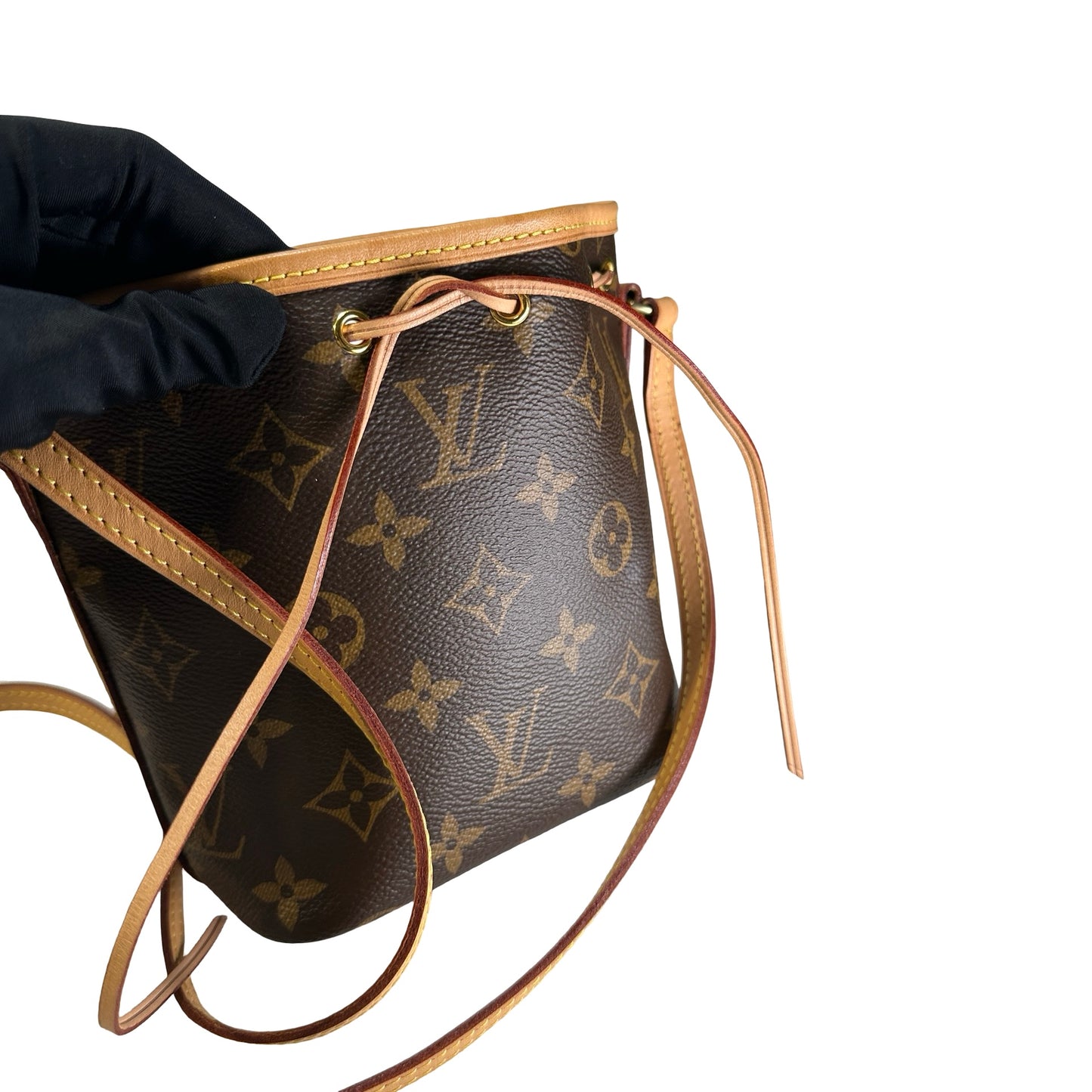 Used LOUIS VUITTON Monogram Canvas Nano Noe Bucket Bag Brown Beige Gold