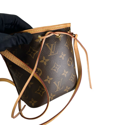 Used LOUIS VUITTON Monogram Canvas Nano Noe Bucket Bag Brown Beige Gold