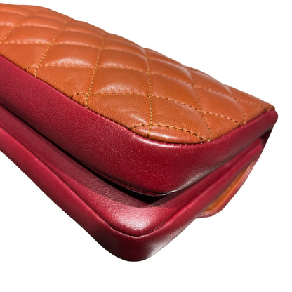 Used Chanel Classic Flap Shoulder Bag Orange GHW Red