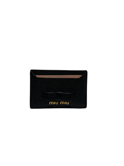 Used Miu Miu Calfskin Leather Card Holder Card Holder Black GHW