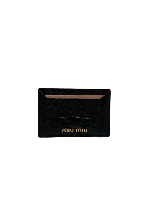 Used Miu Miu Calfskin Leather Card Holder Card Holder Black GHW