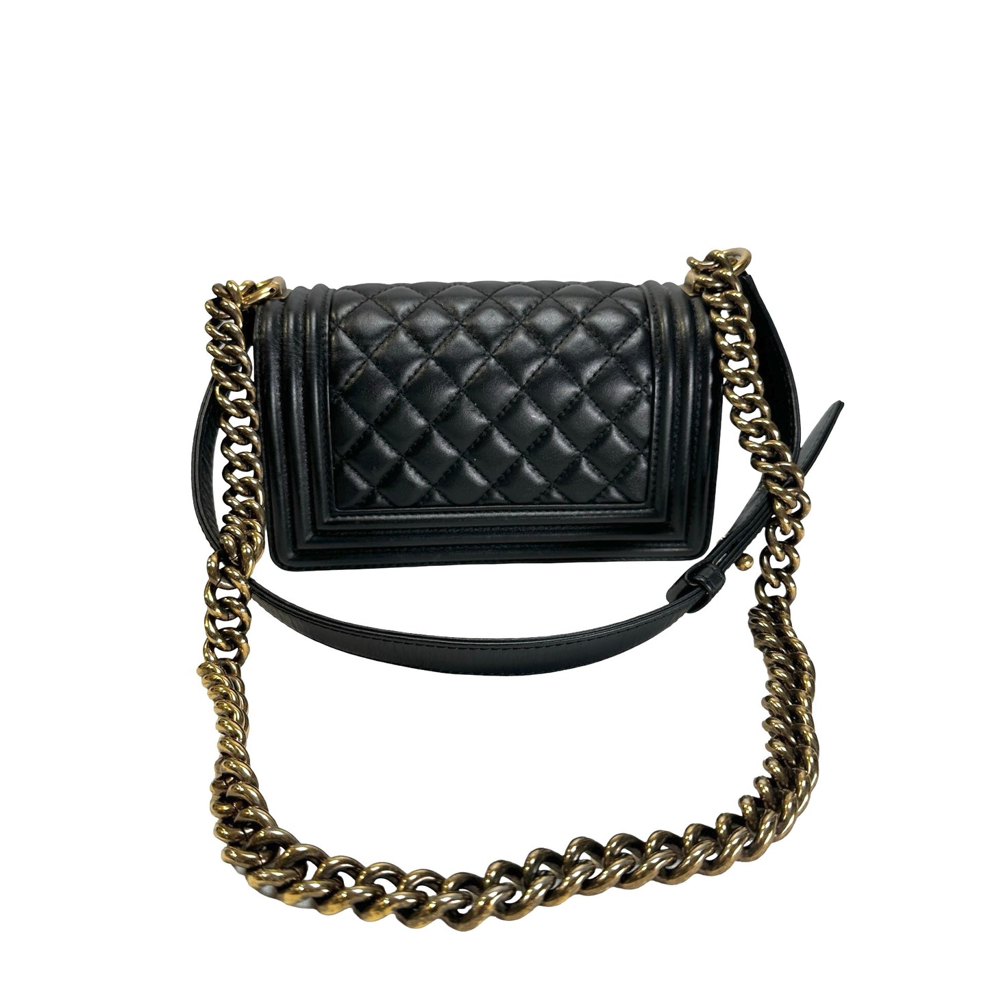 Used CHANEL Lambskin Boy 20 Shoulder Bag Black GHW