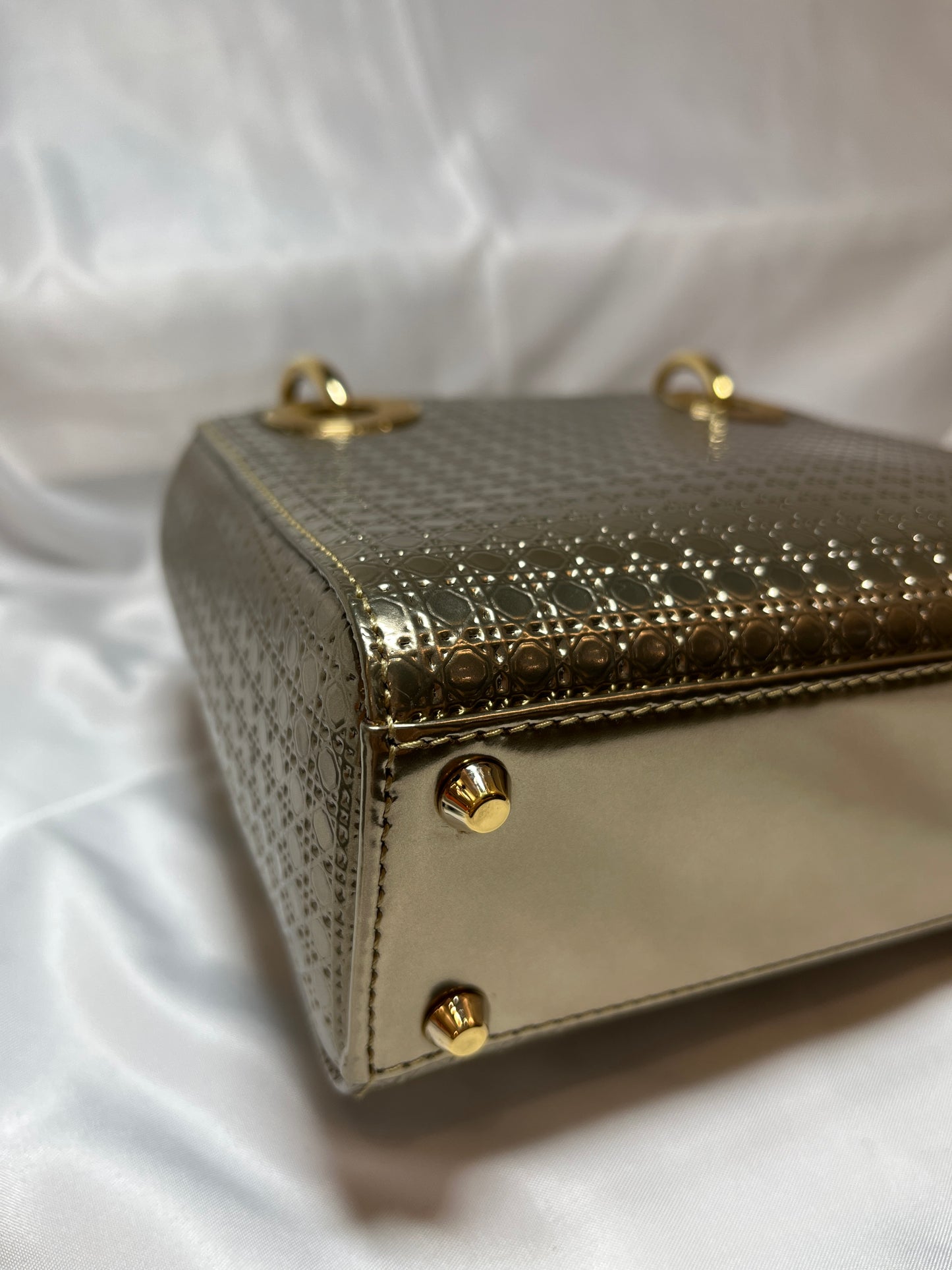 Used Dior Lady Dior Tote Bag Gold GHW
