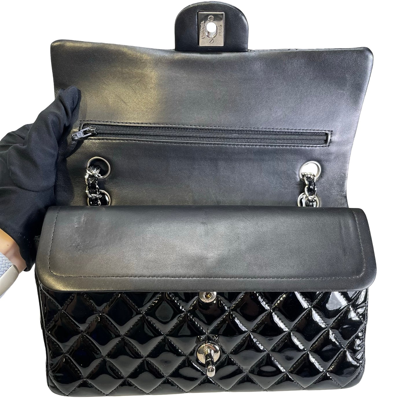 Used CHANEL Pantent CF 25 Cross body bag Black PHW