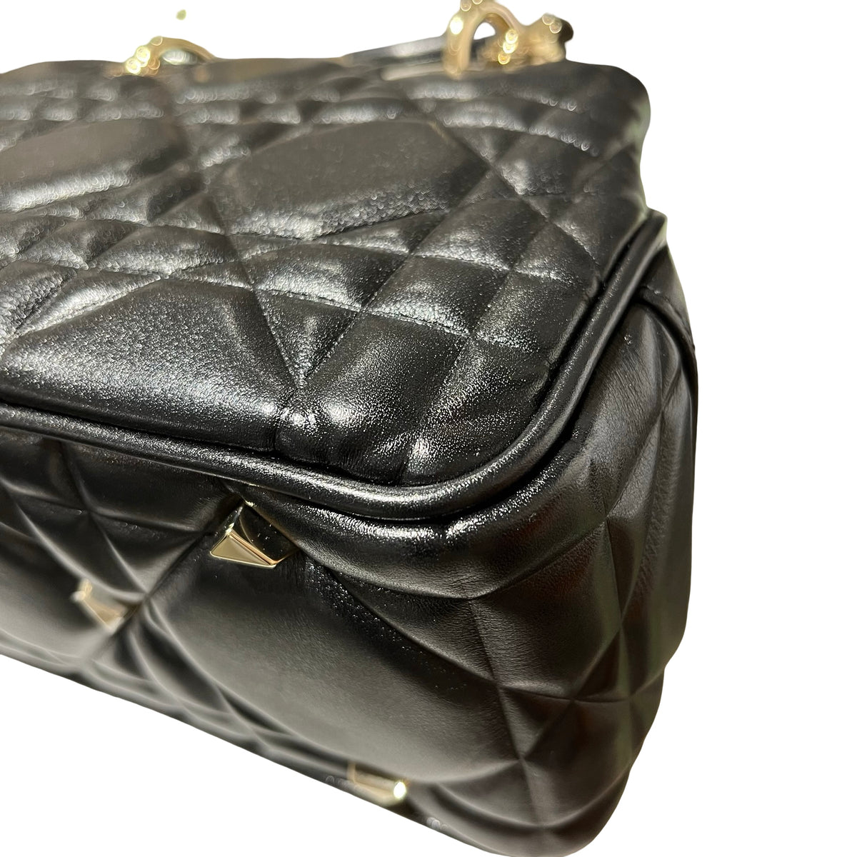 Used Dior Lambskin Leather Lady Dior Tote Bag Black GHW