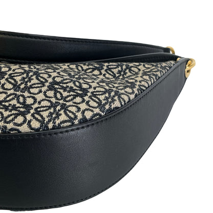 Used LOEWE Anagram Jacquard Luna Hobo Bag Navy Blue Black Beige