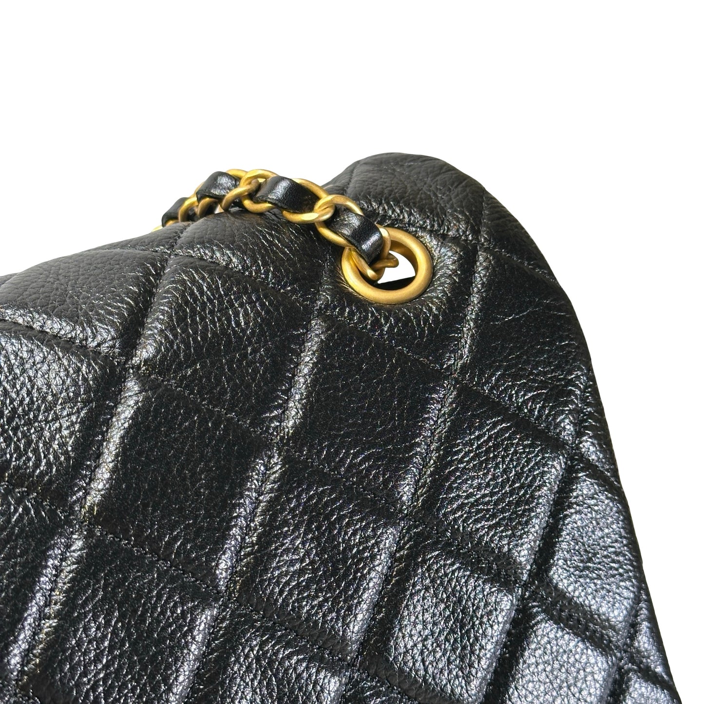 Used CHANEL Quilted Caviar Classic Flap Shoulder Bag Black Gold