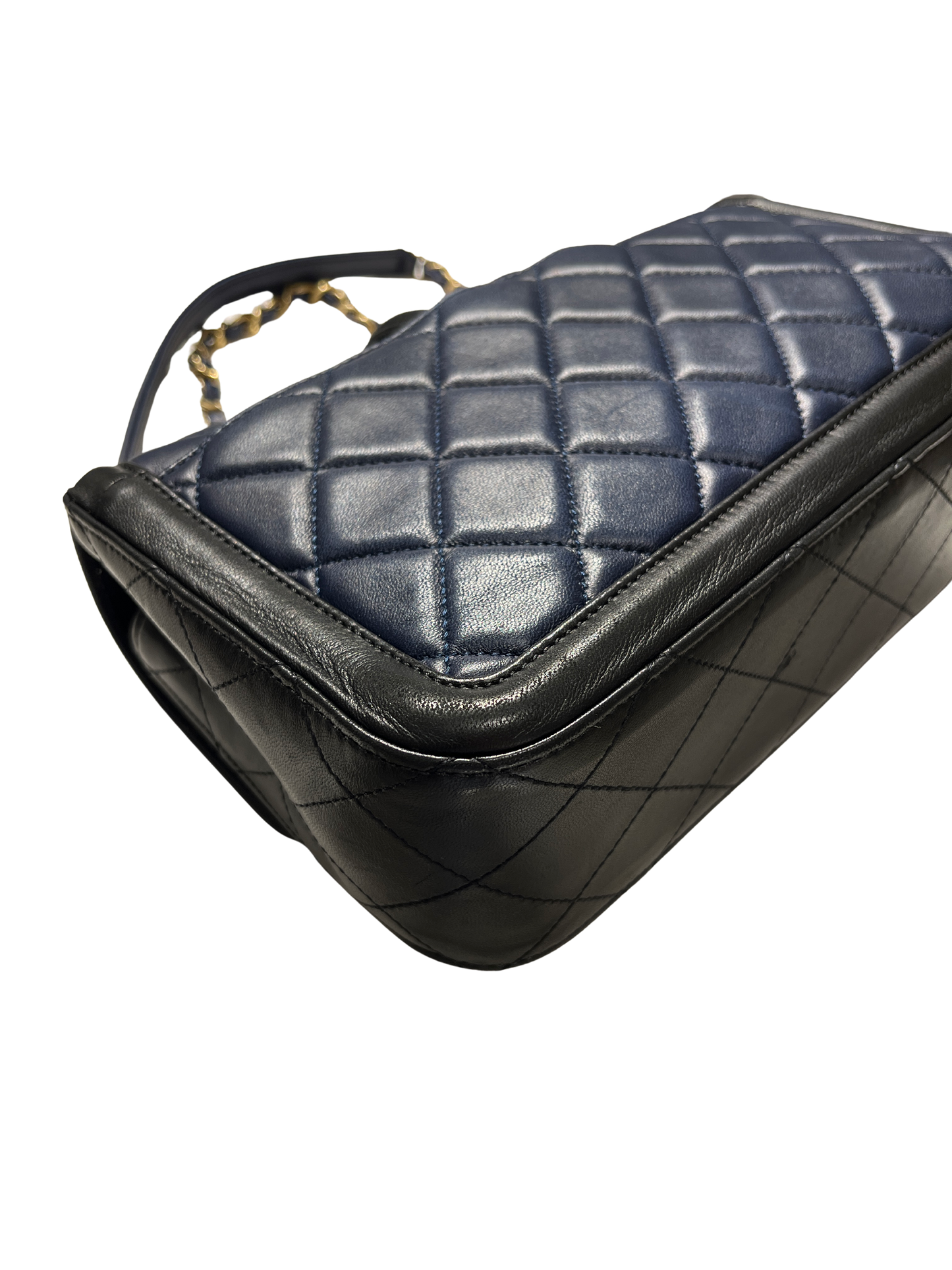 Used CHANEL Quilted Lambskin Quilted Boy Bag Chain Shoulder Bag Navy Blue Black
