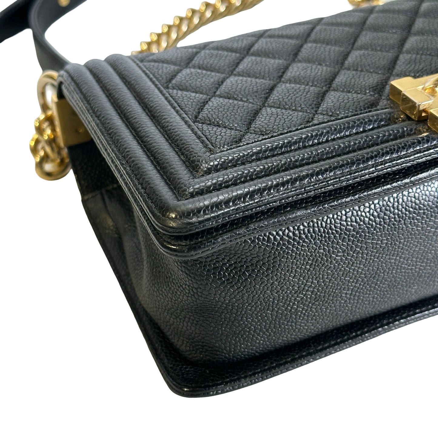 Used CHANEL Caviar Quilted Boy Chain Shoulder Bag Black