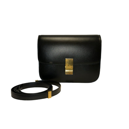 Used CELINE Smooth Calfskin Medium Triomphe Bag Shoulder Bag Black GHW