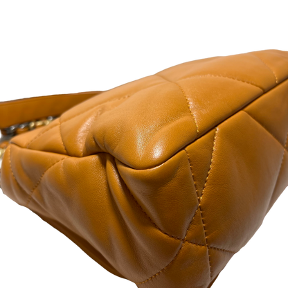 Used Chanel Lambskin 19 Bag Small Chain Shoulder Bag GHW Caramel