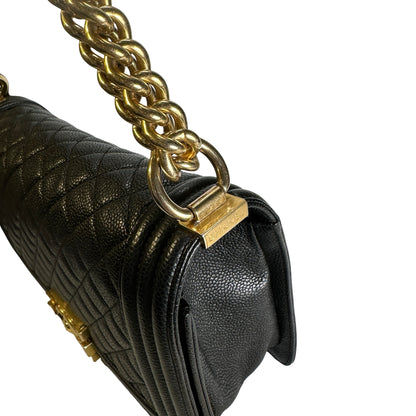 Used CHANEL Caviar Quilted Boy Chain Shoulder Bag Black